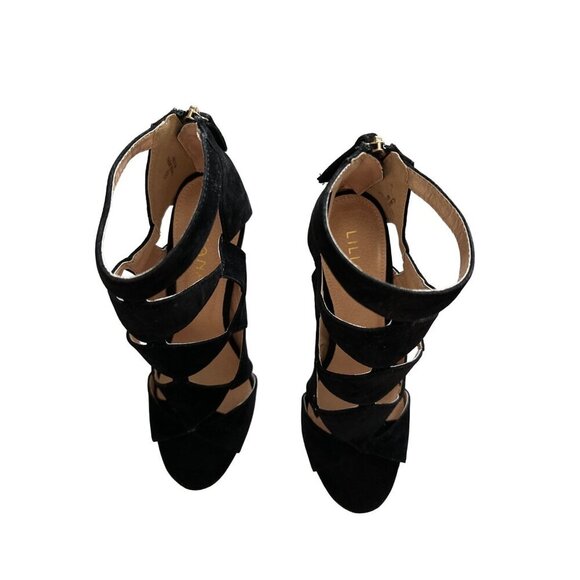 Liliana Black Velvet Heels Diamond Cutouts Open Toe Back Zipper Party Size 8.5 - Picture 7 of 13